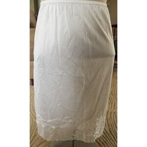 Vintage SLIPERYFECTION Long Half Slip SILKY WHITE Nylon Lace WOMEN'S SMALL
